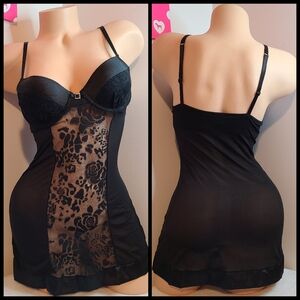 VTG Passion Forever Sheer Floral Mesh Satin Babydoll Chemise Size Sm